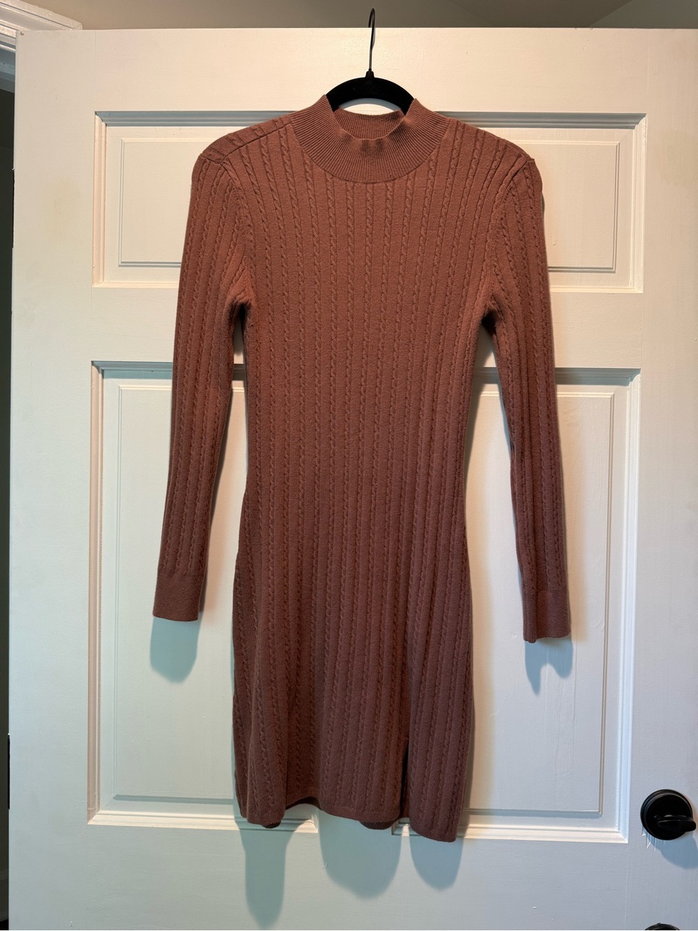 Abercrombie & Fitch Mauve-Brown Cable Knit Mock Neck Dress